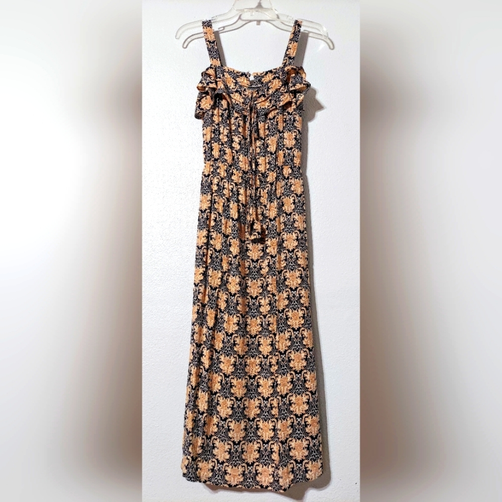 Vtg Long Slip Maxi Dress - Sundress Drawstring Bust Bohemian Folk ruffle Design